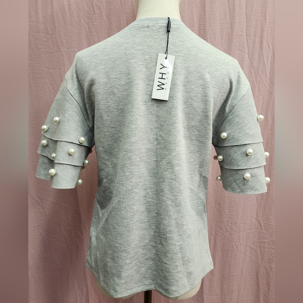 WHY Dress Short Sleeve Oversized Pearl Tiered Scuba Jersey T-Shirt - Picture 7 of 9